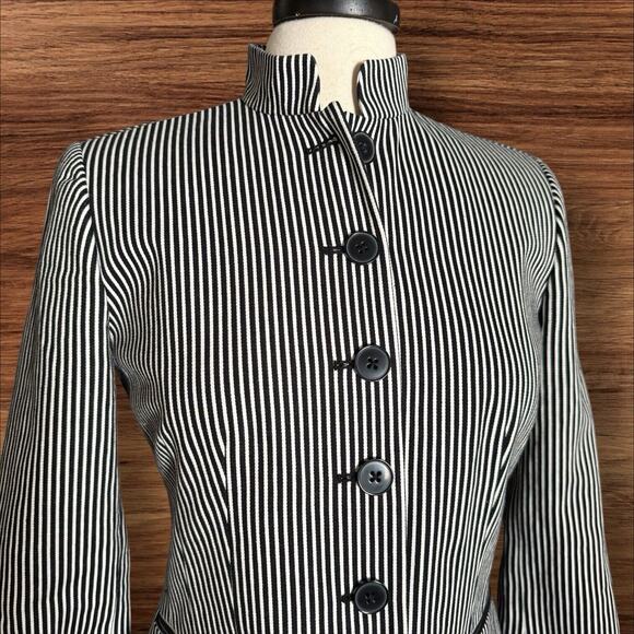 CHAPS by Ralph Lauren Jacket Sz 4 Womens Black and White Stripe Lined Blazer - Picture 2 of 11